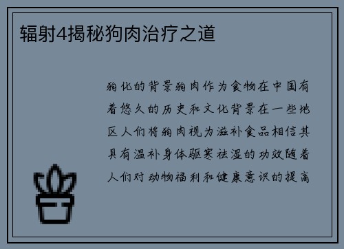 辐射4揭秘狗肉治疗之道
