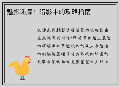 魅影迷踪：暗影中的攻略指南